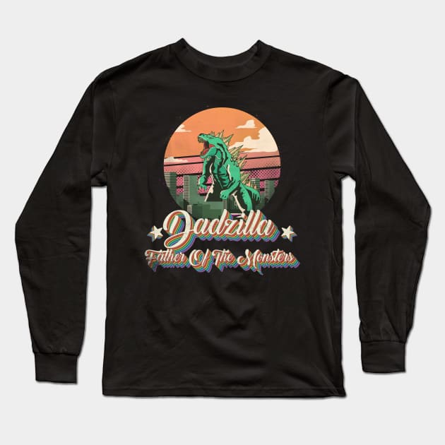 Dadzilla Father Of The Monsters Retro Vintage Sunset, fathers day 2022 Long Sleeve T-Shirt by benyamine